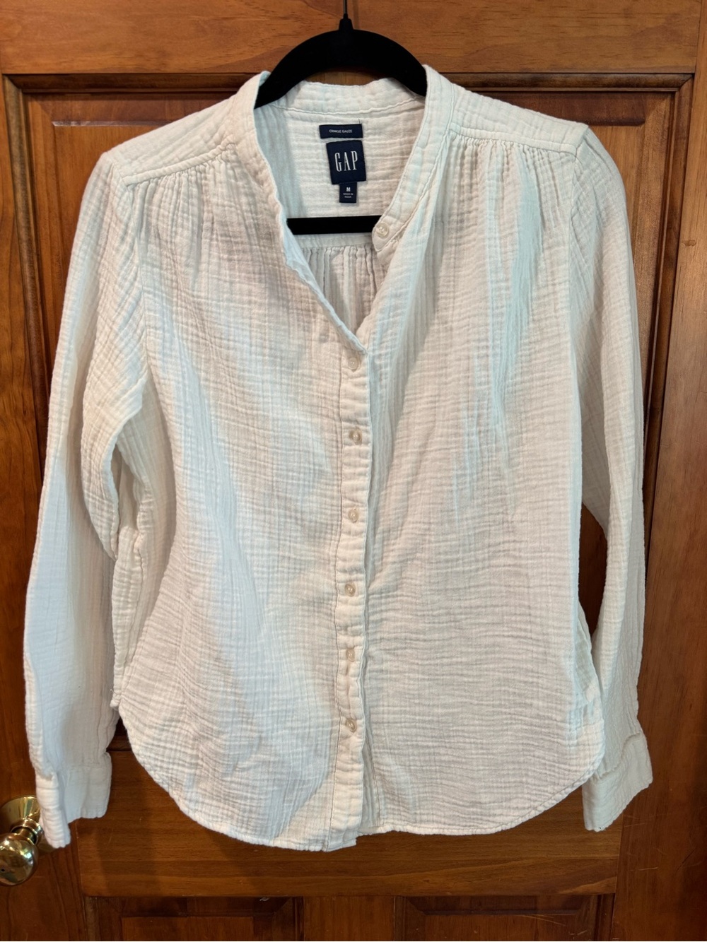 GAP White Crinkle Gauze Button-Down Shirt